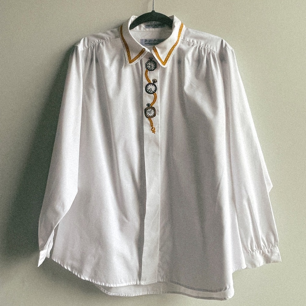 Vintage 80s Clock Collar Blouse